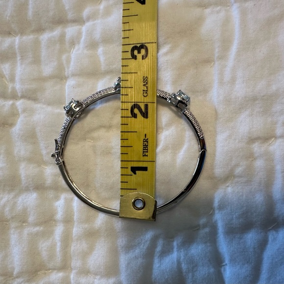 Aquamarine CZs with Pave Diamond CZs Silver Bangle Bracelet - Picture 3 of 9